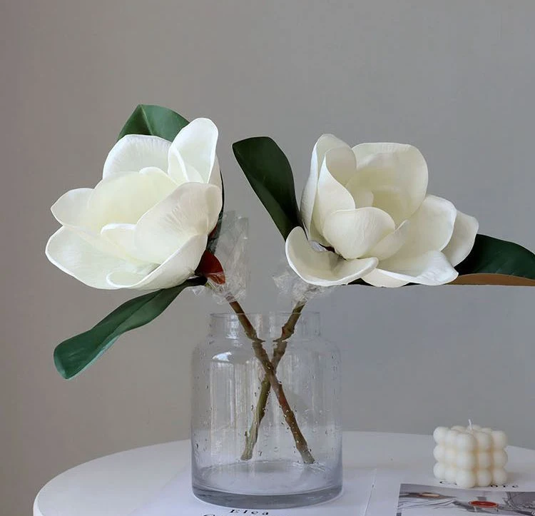 Grande fleur de Magnolia blanche de haute qualité, fleurs artificielles au toucher réel, Bouquet de mariée, décoration de fête de mariage, aménagement paysager de maison