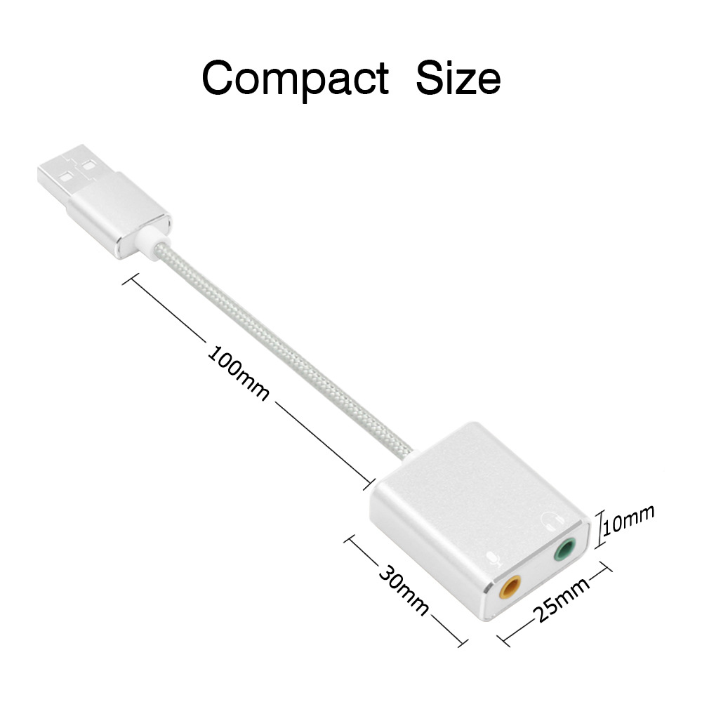 ألومنيوم سبيكة الصوت الخارجي بطاقة الصوت المحمول USB 2.0 Virtual 7.1 قناة محول مع سلك لجهاز الكمبيوتر MAC مع حزمة مربع