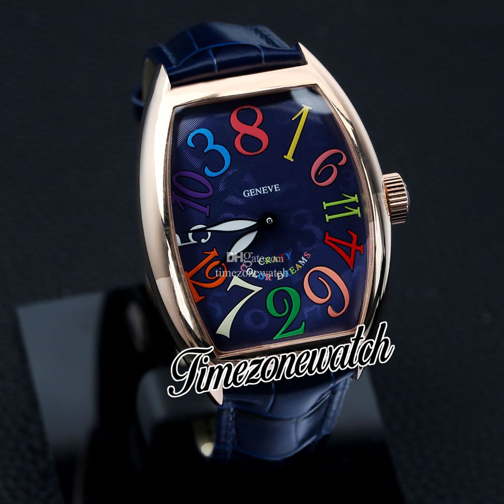 Neue Crazy Hours Herren-Automatikuhr 8880 CH CODR ACBL Farbe Traumblau Textur Zifferblatt Roségold Gehäuse blaues Lederband 40 mm Herrenuhren TWFM Timezonewatch Z02B