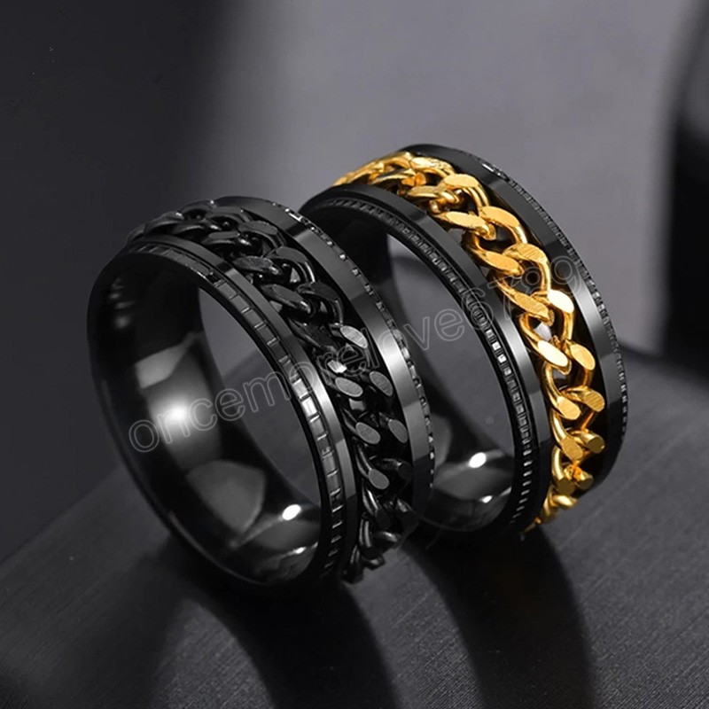 Titanium Steel Rotatable Chain Couple Ring Fashion 8mm Spinner Chain Rotable Rings for Women Man Jewelry Party Gift