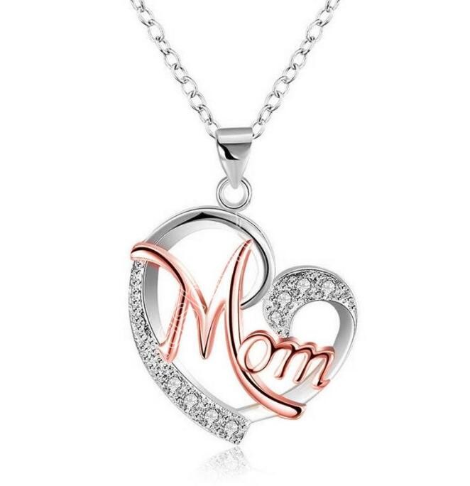 Diamond Heart Pendant Necklaces Alloy MOM Peach Heart Necklace Mother's Day Gift Fashion Jewelry Accessories