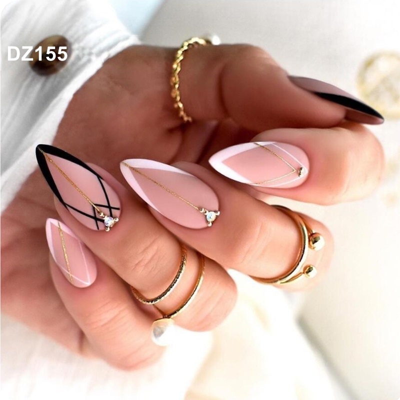 Almond False Nails Short French Design Press On Nails Artificial Ballerina Full Cover Fake Nail Tips