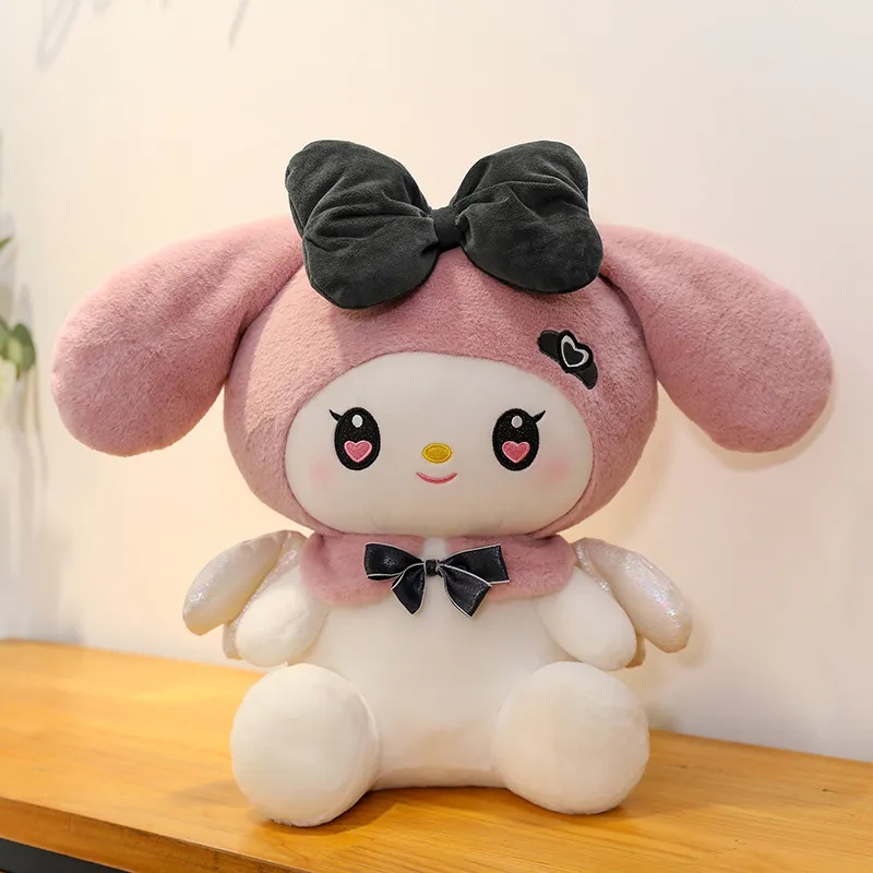 Criativo Melody Angel Anime Boneca Devil Kuromi Brinquedo de pelúcia escuro com asas