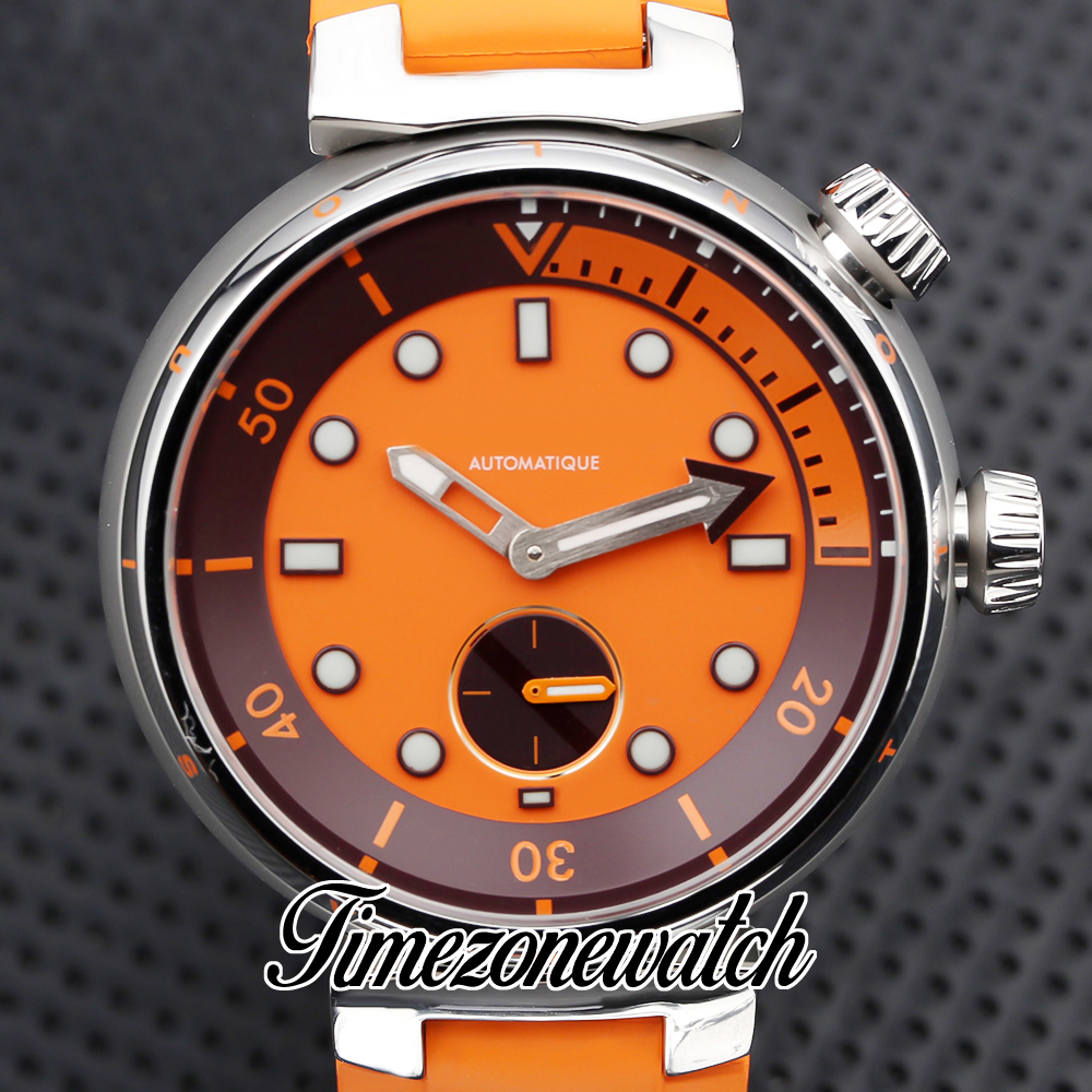 JBL 44 mm Tambour Street Diver QBB201 Montre automatique pour homme Cadran orange Boîtier en acier Liens de commutation rapide Bracelet en caoutchouc orange Montres Timezonewatch Z02B