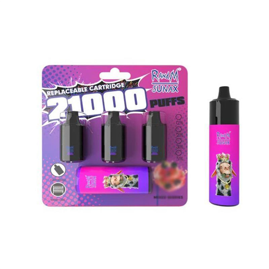 Original Randm Sunax engångsvape kit 21000 puffs e cigarett rm 21k uppladdningsbar engångsvape 14 ml*3 skidor vagnar