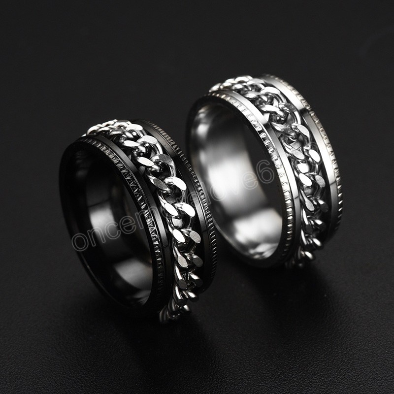 Titanium Steel Rotatable Chain Couple Ring Fashion 8mm Spinner Chain Rotable Rings for Women Man Jewelry Party Gift