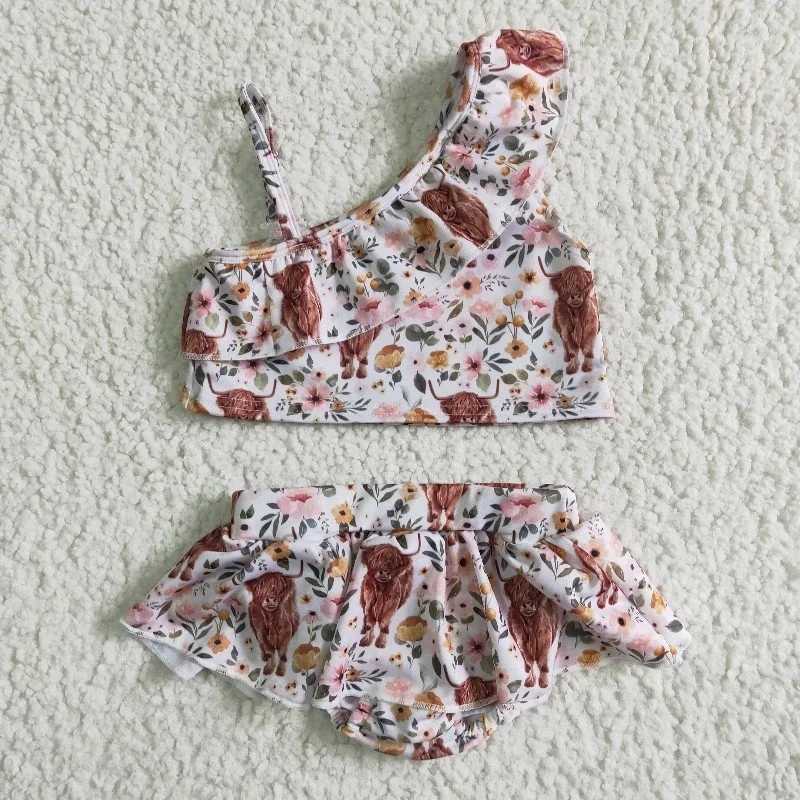 Småbarn Western Cow Boy Cow Girl Floral Bell Pants Children Baby Girl Boutique Flower Outfit Wholesale Fall Spring Kids Clothes