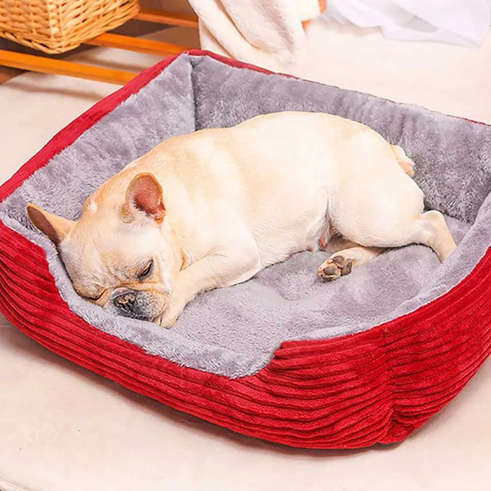 Corduroy Rectangle Big Dog Bed Kennel Puppy Sofa Cat Bed Pet House Winter Warm Plush Beds Cushion for Small Breeds Dogs 211009