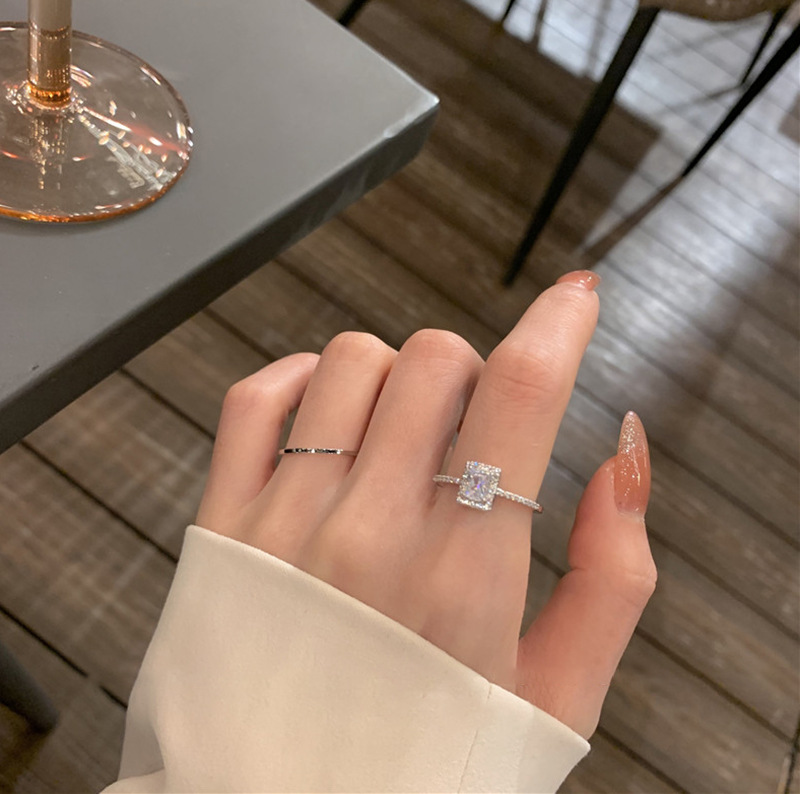 Söt fyrkantig fingerring aaaaa zirkon 925 sterling silver engagemang bröllop band ringar för kvinnor brud födelsedagsfest smycken