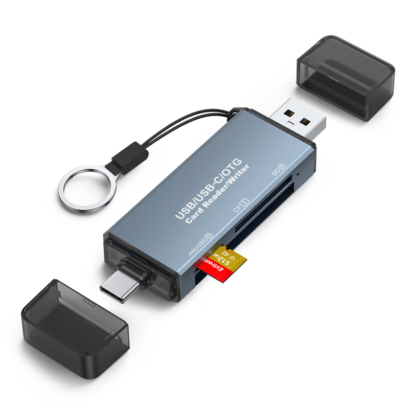 YC721 Lecteurs de carte mémoire intelligents 3 en 1 USB 2.0/USB-C/OTG lecteur/graveur de carte CF/TF/Mirco SD Type C OTG Flash Drive Cardreader Adapter pour PC téléphones intelligents