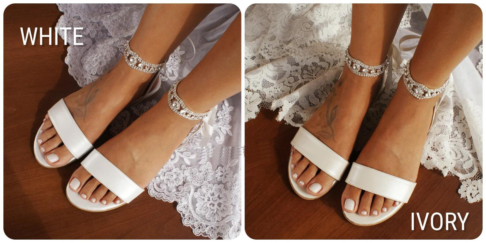 Dazzling Crystals Straps Bridal Shoes For Wedding Whit Ivory Fashion Women Casual Shoes Open Toe Flat Simple Summer Female Sandals Ladies Prom Party Shoes CL2869