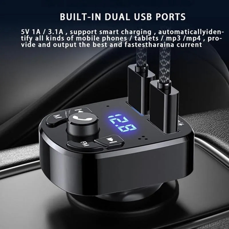 Phone Car Chargers FM Transmitter Bluetooth Wireless Car kit Handfree Dual USB Charger 2.1A MP3 Music TF Card U disk AUX Player