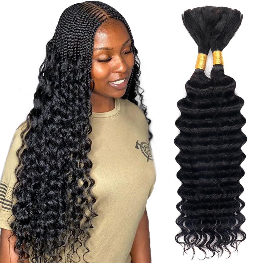 Micro Braiding Hair Human Virgin Hair Bulk Deep Wave No Weft Human Hair Braids Extension för flätning 3 stycken / parti