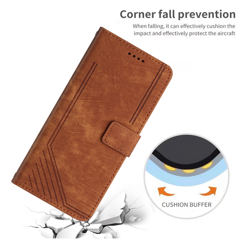 Étuis portefeuille en cuir pour Google Pixel 8 Pro LG G9 Xiaomi 13 Ultra Nokia G22 G11 G10 C32 C22 C12 C02 Lignes verticales Titulaire de la carte d'identité Kickstand Flip Cover Phone Pouch Strap