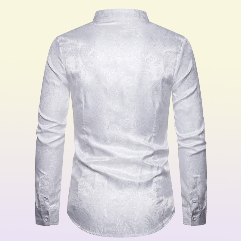 Fake Silk Paisley Tuxedo Shirts Automn Streetwear SHIRTS MENSE À MANGE LONG