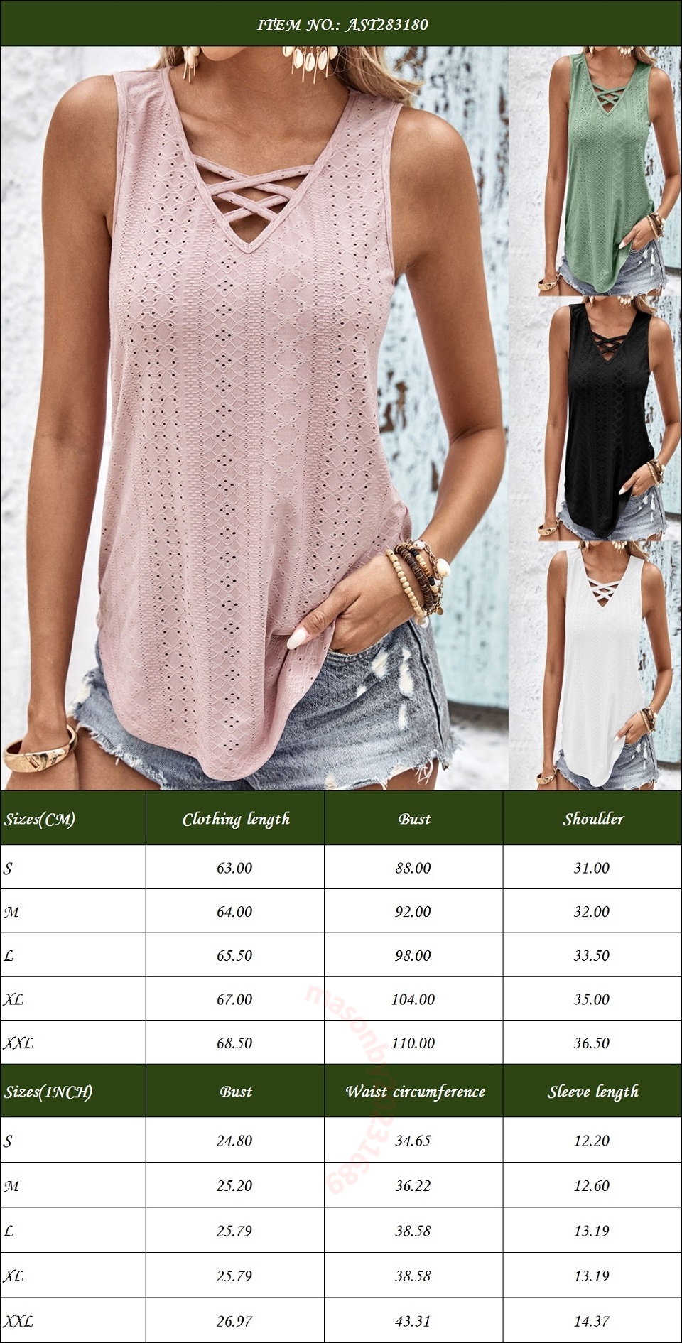 Stay Cool and Trendy this Summer with this V-Neck Knitted Tank Top for Women with a Beautiful Cross Tie Design - Perfect for Casual Wear! AST283180