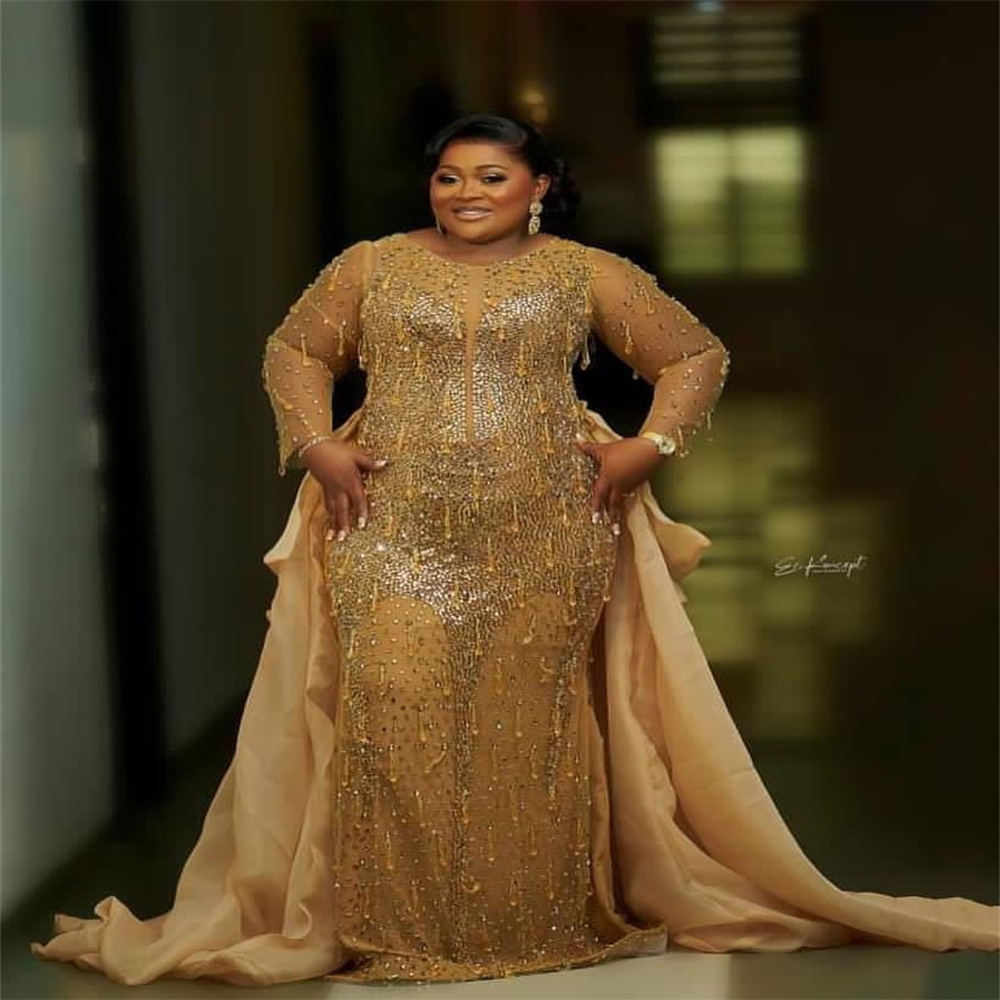 2023 NOV ASO EBI ARABIC Gold Mermaid Dress Crystals