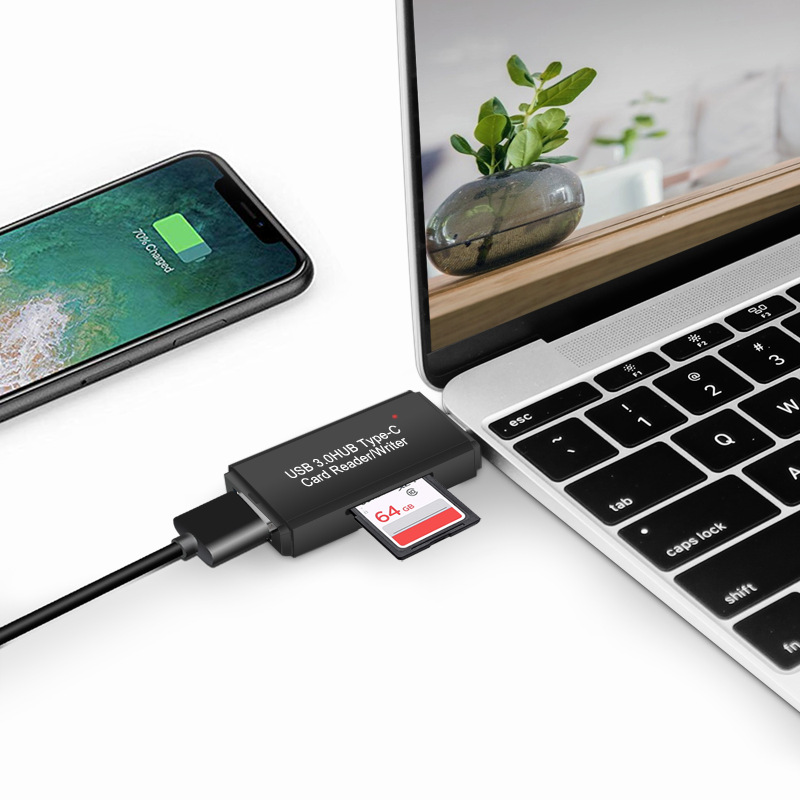 YC432 Bellek Kartı Okuyucuları USB 3.0HUB TYP-C Tip Kart Okuyucu/ Yazar 3 İçinde 1 TF/ SD Tip C Flash Drive Cardreader Adaptör