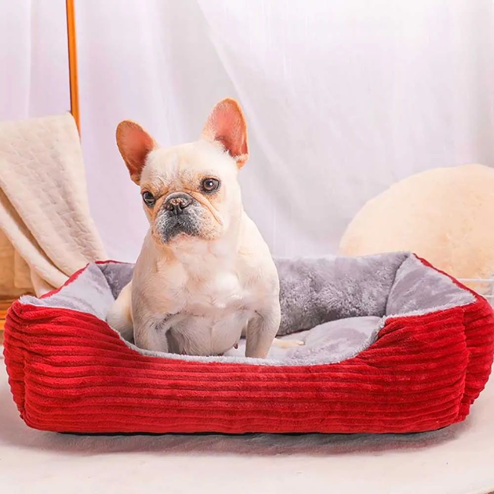 Corduroy Rectangle Big Dog Bed Kennel Puppy Sofa Cat Bed Pet House Winter Warm Plush Beds Cushion for Small Breeds Dogs 211009