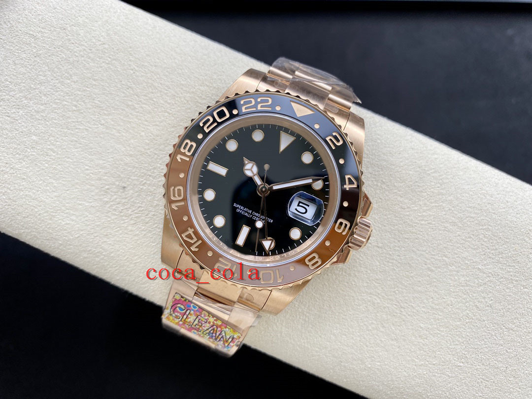 CLEAN Factory Montre Homme 40mm Or Rose 18k GMT 126715 Batman Lunette En Céramique Bracelet Jubilé CAL 3285 Mouvement Mécanique Automati1555