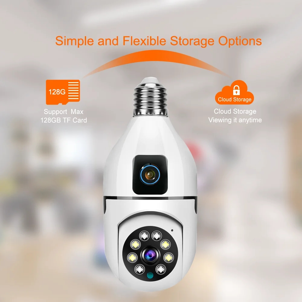 V380 Pro Dual Lens Dual Screen E27 Bulb Camera Twee manieren Audio Kleur Nachtzicht Smart Home Security Draadloze WIFI Binnencamera