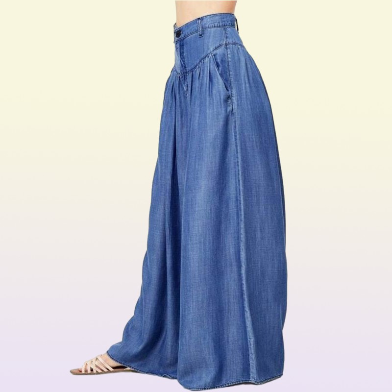 Trousers Women High Waist Long Harem Pants Pockets Loose Pleated Denim Blue Wide Leg Pants Party Palazzo Plus Size77696284663885