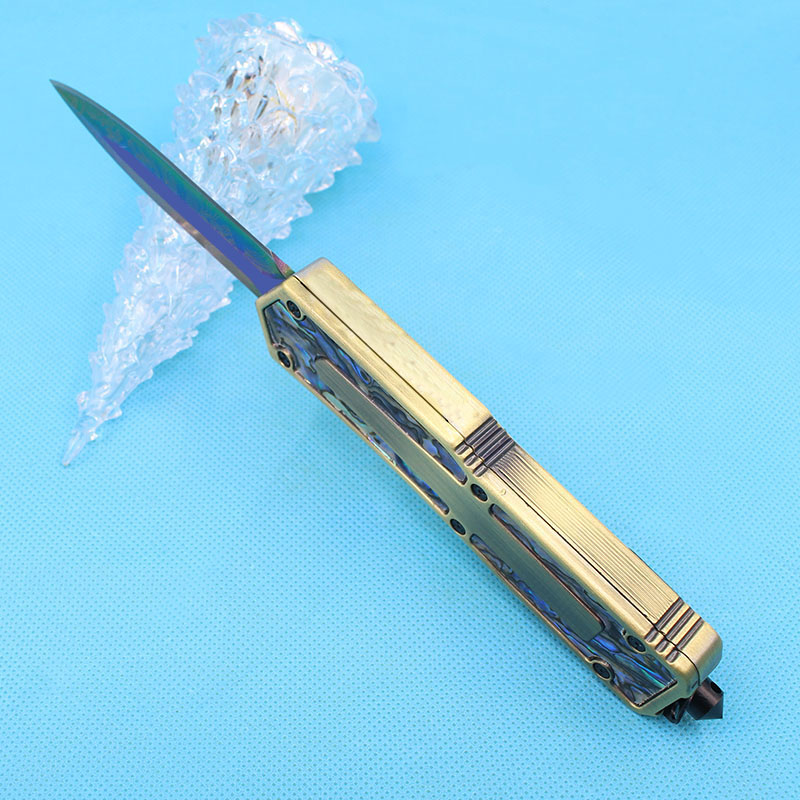 Special Offer AUTO Tactical knife 440C Titanium Coated Double Edge Fine Blade EDC Pocket Knife Gift knives Nylon Bag Packing