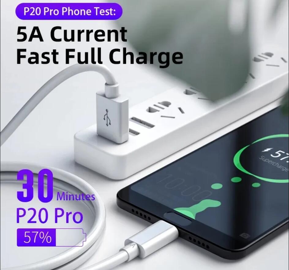 1M 5A Supercharge Cables för Huawei P20 Samsung Moto LG USB-kabel Typ C-kabel USB Type-C Fastladdningskablar