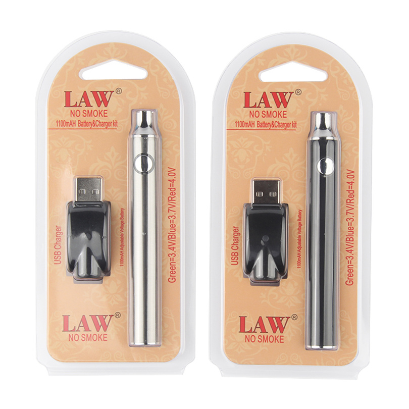 LAW Préchauffage VV Batterie 350mAh 650mah 1100mAh Batterie de préchauffage à tension variable avec chargeur USB sans fil 510 Kits de démarrage de stylo vape à fil