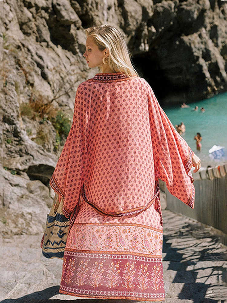 Fitshinling surdimensionné plage Kimono avec ceintures bohème Vintage mince Sexy Long Cardigan femmes grandes manches frange coton couverture-Up