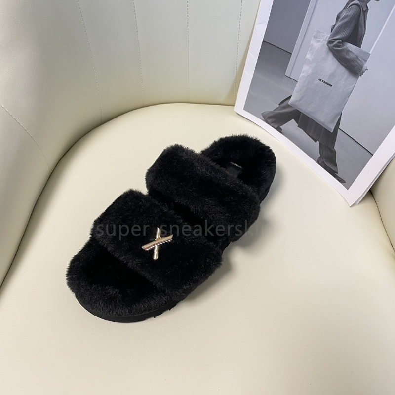 Luxe brief Slippers Sandalen Designer Schoenen Pluche Herfst Winter Platte Sandalen Effen Kleur Fuzzy Fluffy Slippers Dames Casual slides maat 35-40