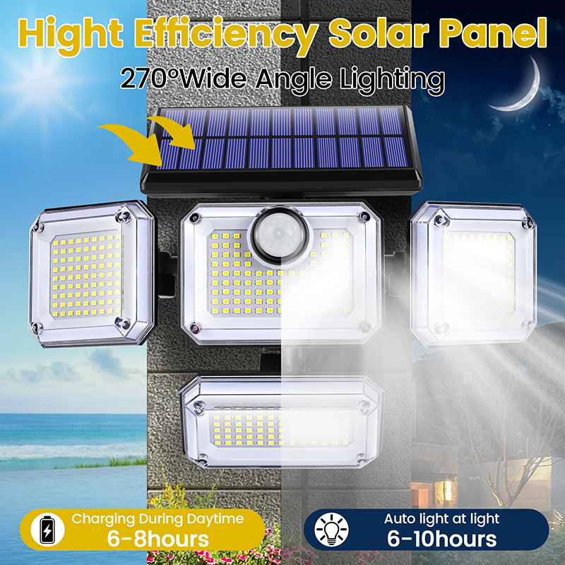 Luzes solares de parede interna Split Solar Garden Lâmpada Sensor de movimento 296LEDS 333LEDS 3 MODOS 270 ﾰ ângulos de iluminação