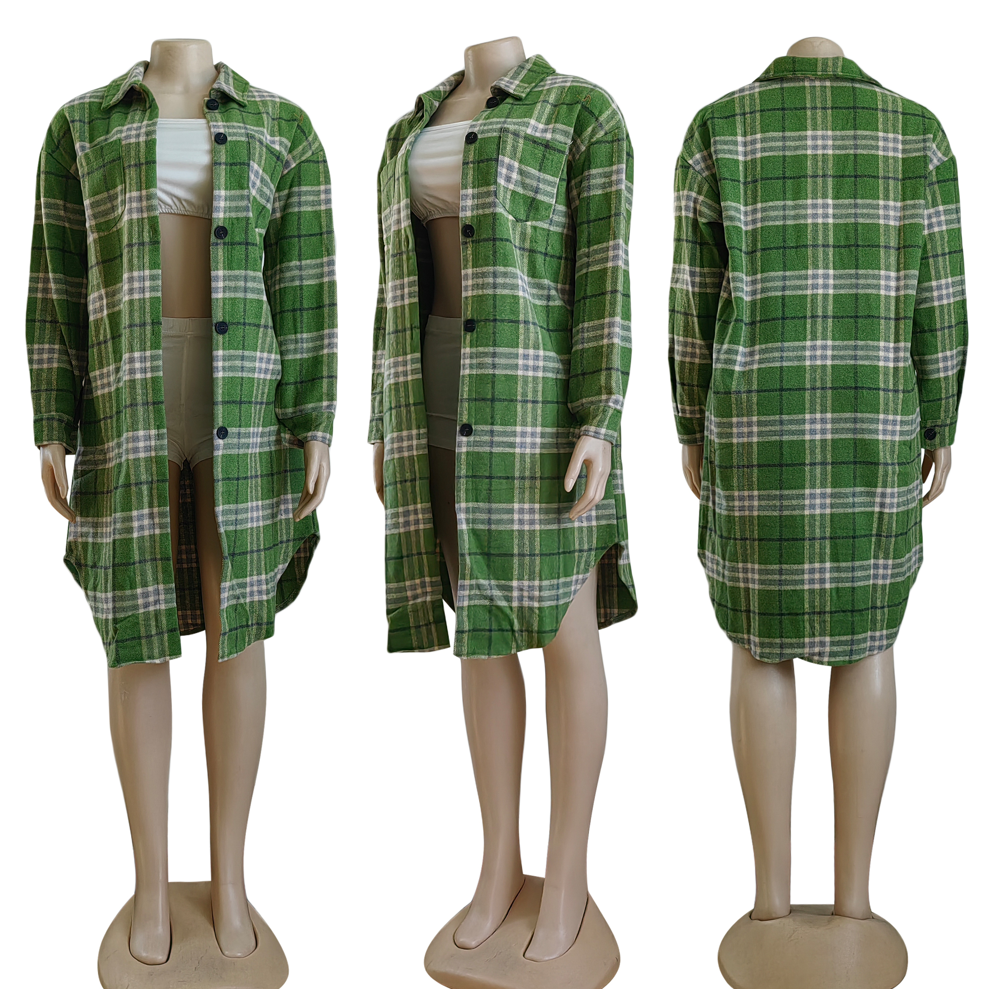 Womens Sandro Wool Cardigans Coats Casual Plaid Print Long Shirt Outerwears Free Ship