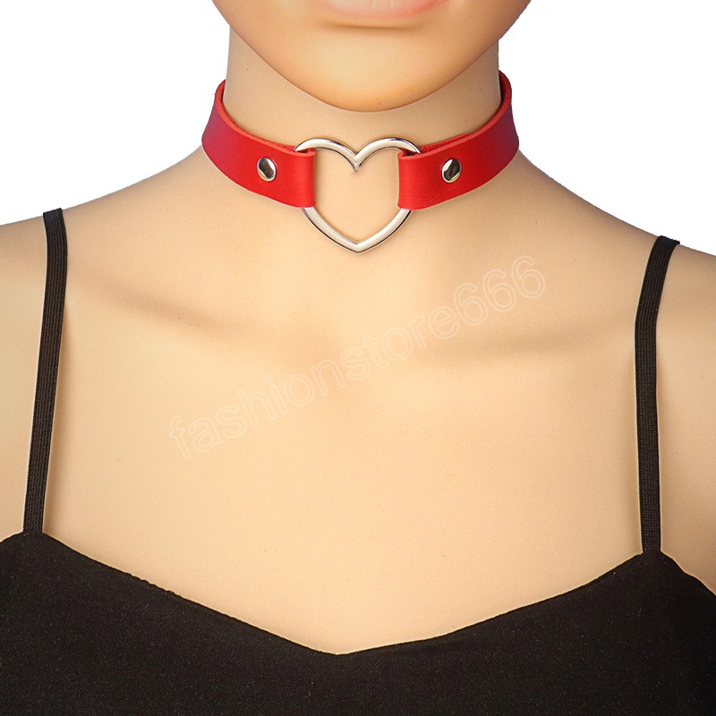 Collier ras du cou classique en Faux cuir PU pour femmes, breloque en forme de cœur en métal, Punk, bijoux ras du cou pour femmes