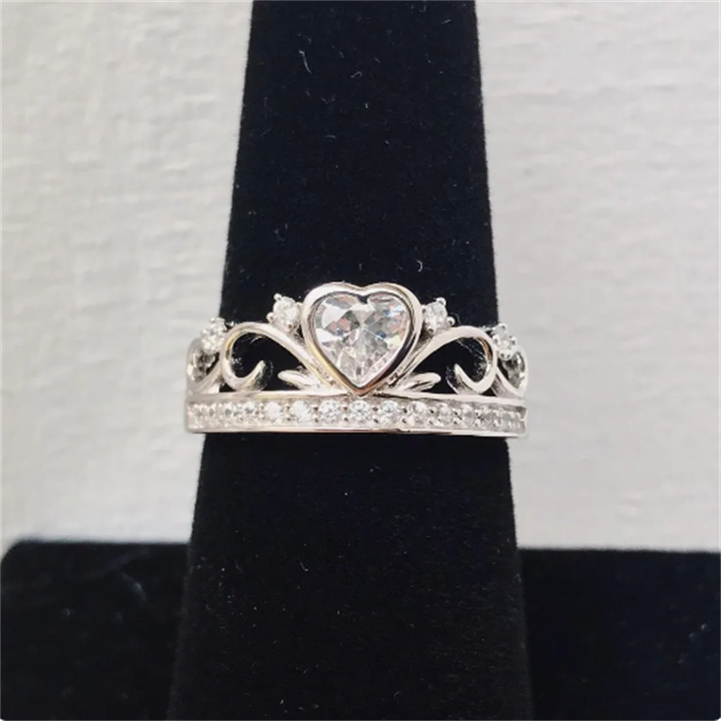 Queen Crown Ring Pierścień Białe Złoto Aaaaa CZ Oświadczenie Obietnica Pierścienie weselne Pierścienie dla kobiet biżuteria z palec ślubnych