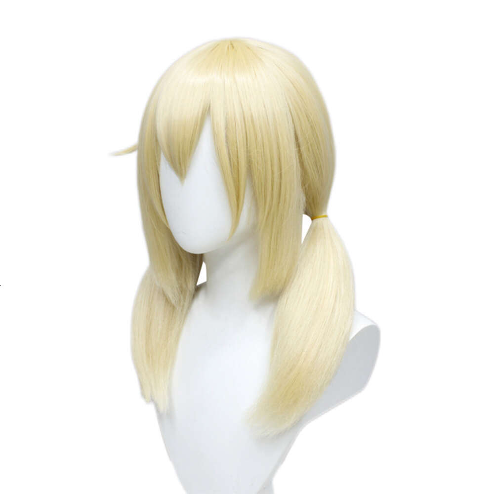 Genshin Impact Cosplay Klee Light Blonde Wig 2つのポニーテールと男性用女性ハロウィーンパーティー +無料ウィッグキャップ