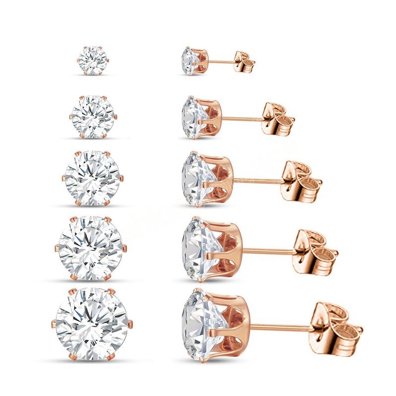 5 par Zircon Stud örhängen Set för kvinnor Män mode guld silver färg örhänge unisex öron piercing smycken gåva