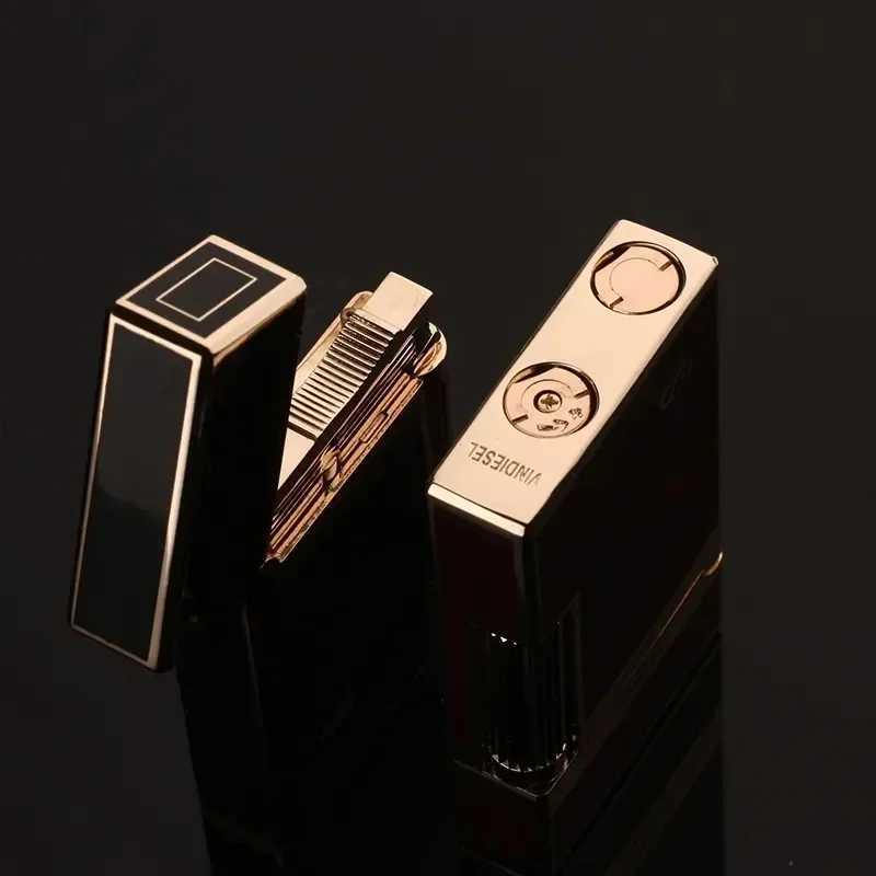 Lighters Derui Classic Loud Lighter Metal Inflatable Open Flame Side Slip Ignition Cigarette Smoking Accessories High-end Men's G