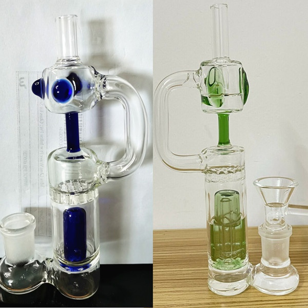 Зеленые маленькие стеклянные бонги для воды Dab Rigs Перколятор для кальяна с шарниром 14 мм Стеклянный бонг для водопроводной трубы Золоуловители