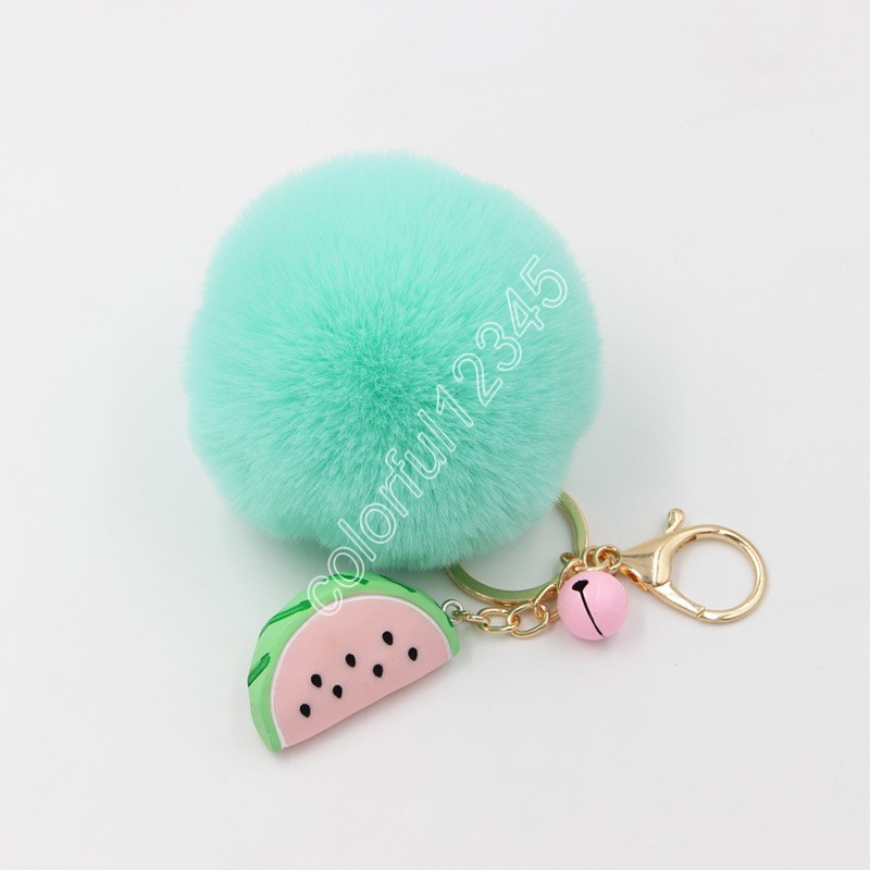 Pom Keychains Fake Rabbit fur ball key chain porte clef pompom de fourrure fluffy Bag Charms watermelon keychain Keyring