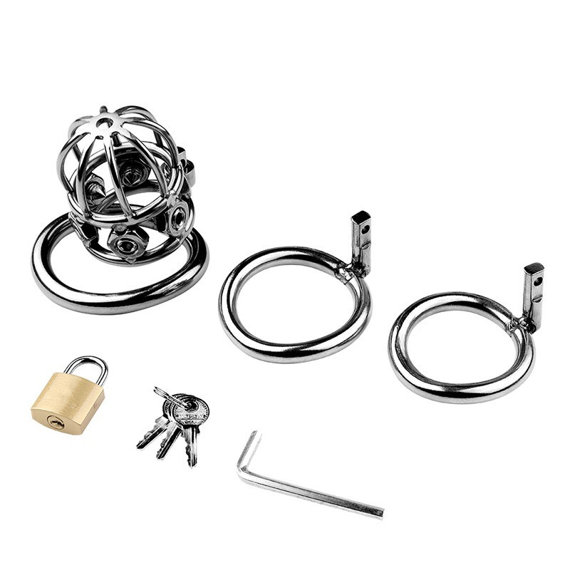 Male Stainless Steel Chastity Device Cock Cage Penis Restraints Lock Cock Ring Sex Toys