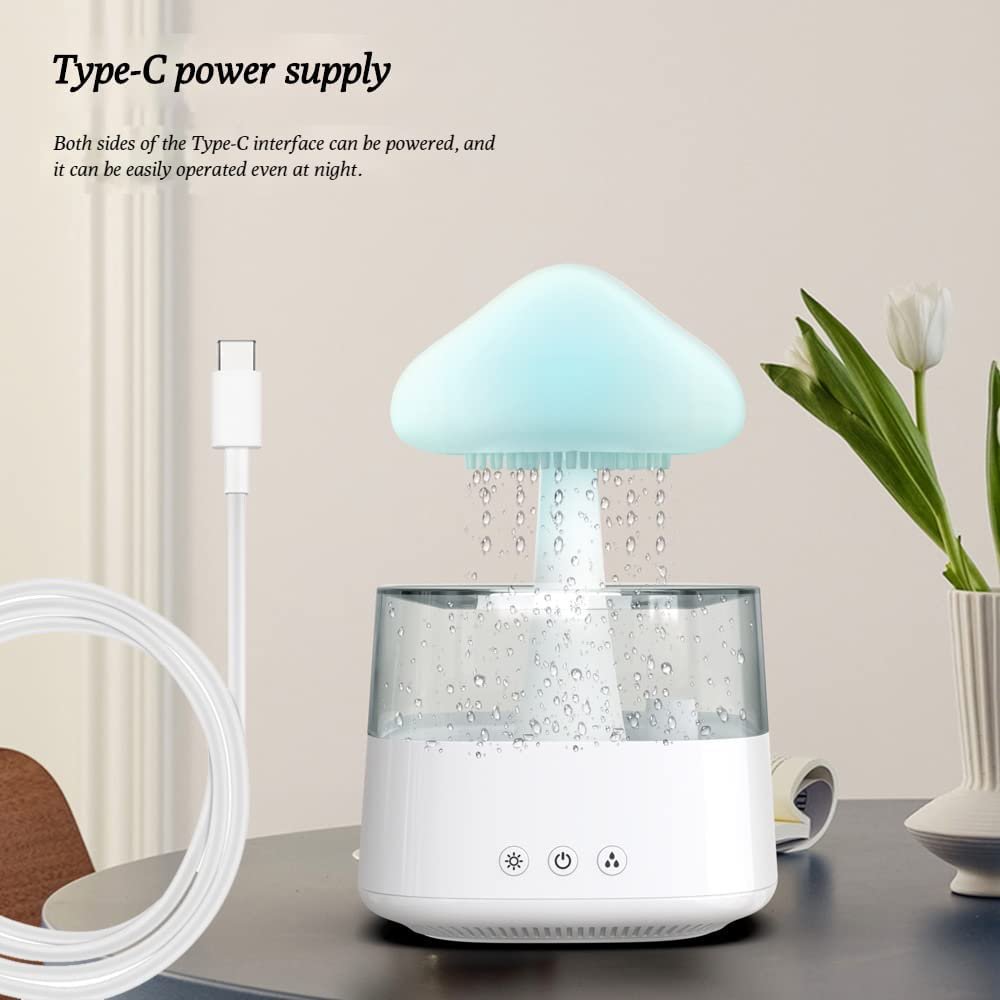 Regenwolke Tragbarer Luftbefeuchter Nachtlicht Aromatherapie Diffusor für ätherische Öle mit 7 Farben LED-Leuchten Schreibtischbrunnen Wassertropfen Sound 450 ml Fernbedienung