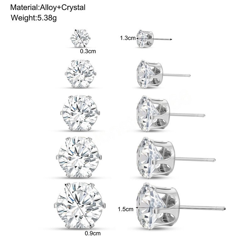 5 par Zircon Stud örhängen Set för kvinnor Män mode guld silver färg örhänge unisex öron piercing smycken gåva