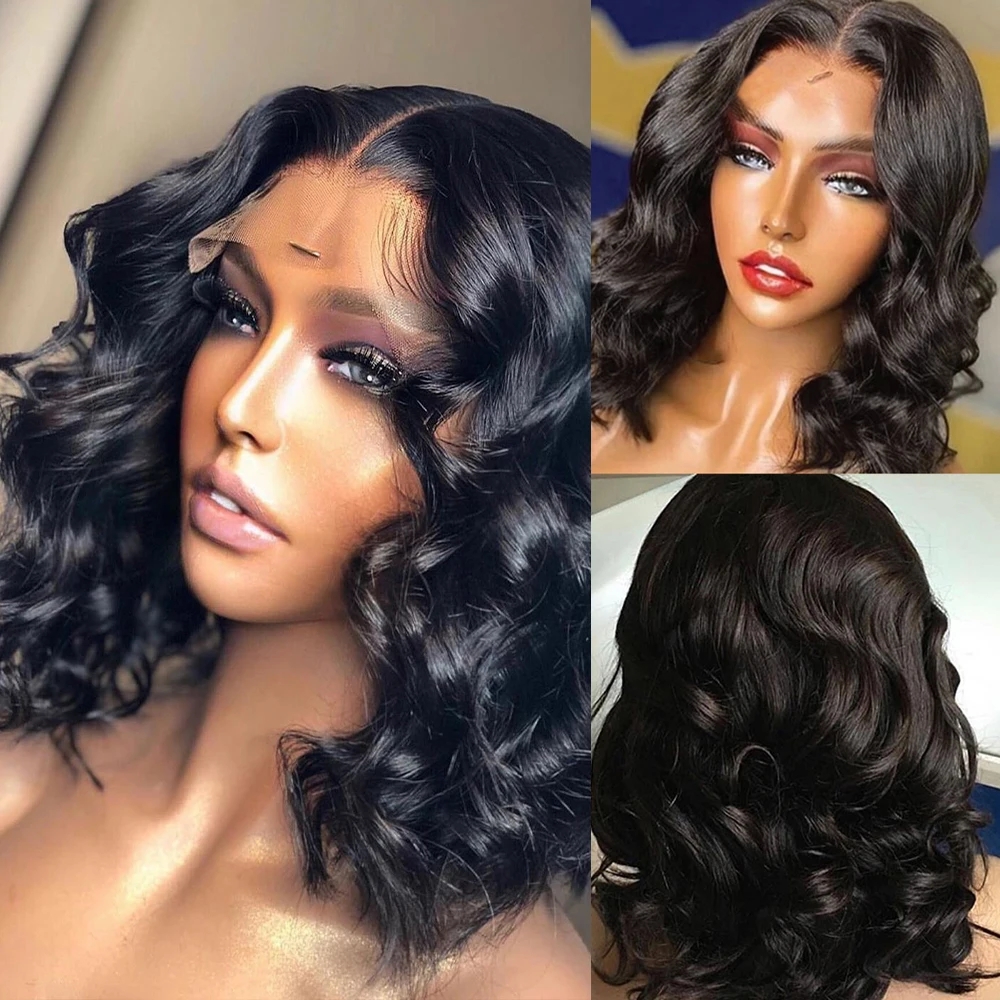 Highlight Wig Human Hair Wigs Short Bob Wig For Black Women T Part Brazilian Pre Plucked With Baby Hair Body Wave Lace Front Wig 13x6x1 150%