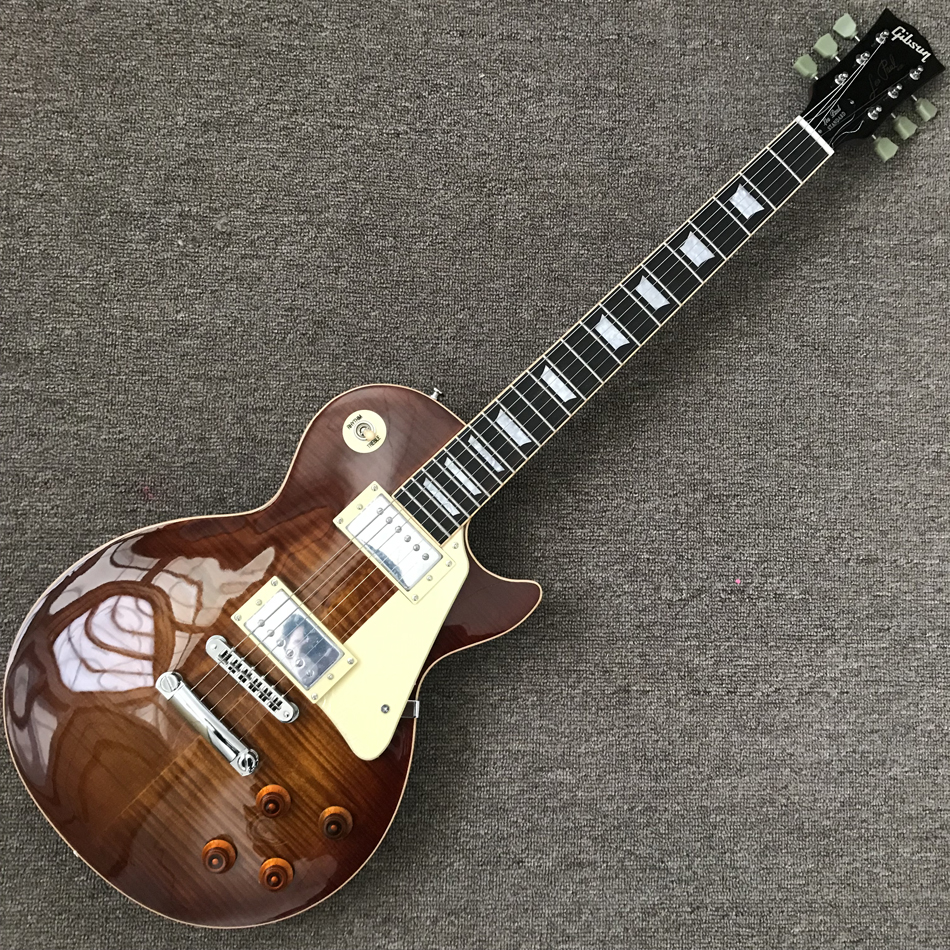 Custom Shop, hergestellt in China, hochwertige E-Gitarre, Farbe Tobacco Burst, einteiliger Korpushals, Bündebindung, Tune-o-Matic-Brücke, kostenloser Versand