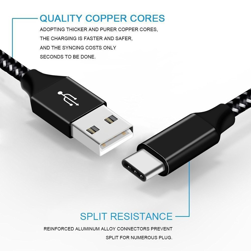 최고 품질 3 피트 6 피트 빠른 충전 케이블 나일론 꼰 유형 C USB 케이블 안드로이드 USB 케이블 더 많은 Mobiel 전화 케이블