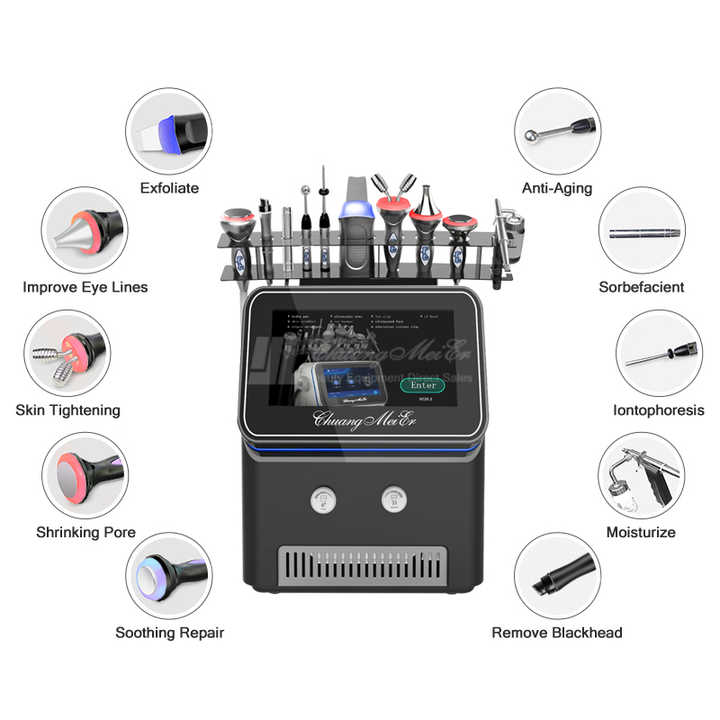 Multifunctional 10 in 1 Microdermabrasion Aqua Peel Skin Hydrating Rejuvenation Face Deep Cleansing Oil Reduce RF Dark Circle Wrinkle Remove Beauty Machine