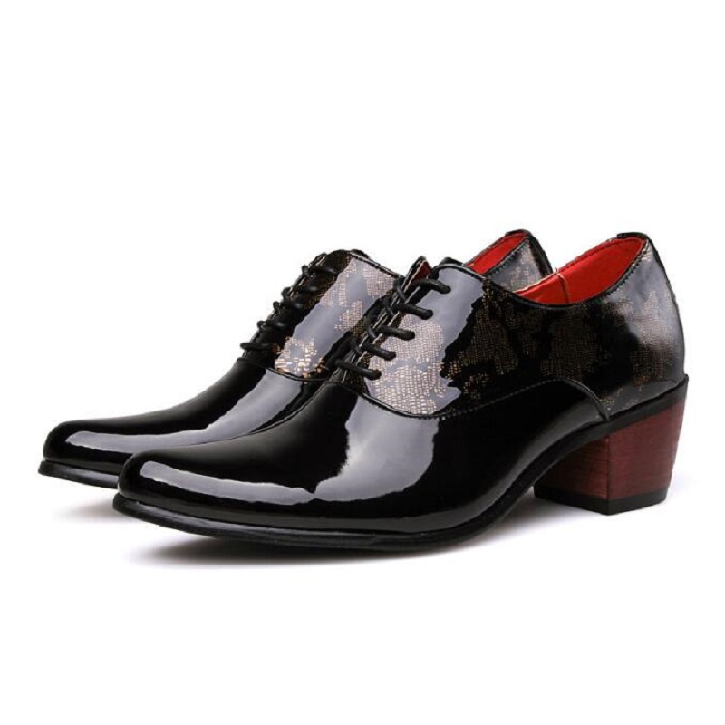 New Fashion Blue Black Men's High Heel Shoes Pointed Leather Dress Shoes Men Lace-up Wedding Shoes Men zapatos hombre D2H9