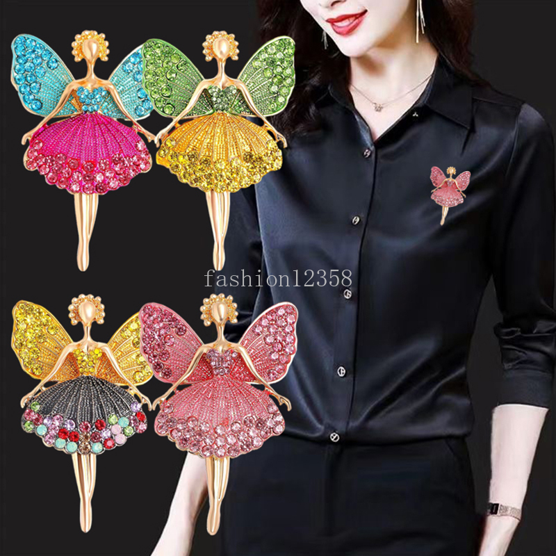 Broches para meninas de dança de fadas, broches para mulheres, asas de strass brilhantes, dançarina, balé, menina, lapela, acessórios, joias de festa de casamento