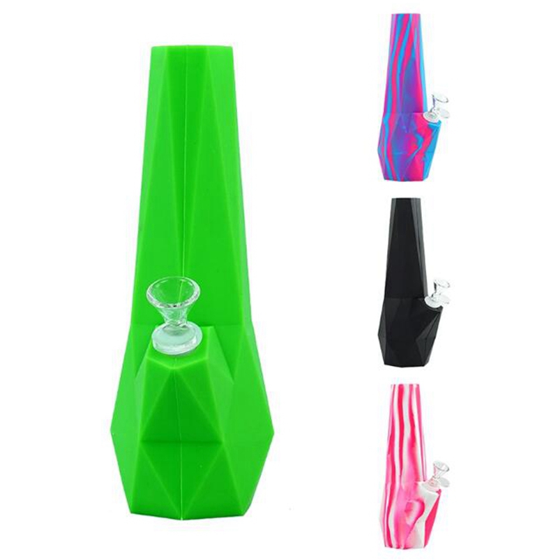 Pipes en silicone colorées Style de diamant Filtre à barboteur portable Herbe sèche Tabac Poignée en verre Bol Porte-cigarette Narguilé Pipe à eau Bong Tube à fumer